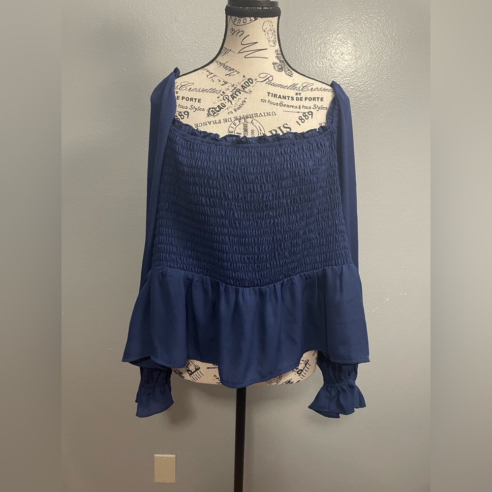 89th & Madison Blue Smocked Ruffled Blouse